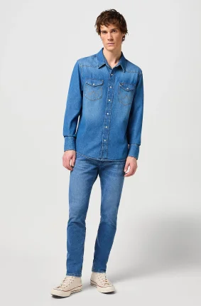 Pánská džínová košile WRANGLER dlouhý rukáv modrá