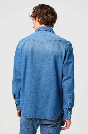 Pánská džínová košile WRANGLER dlouhý rukáv modrá