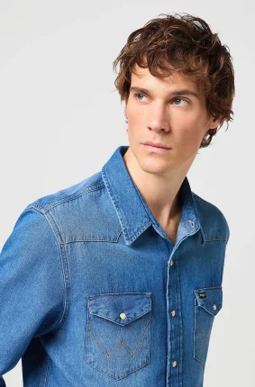 Pánská džínová košile WRANGLER dlouhý rukáv modrá