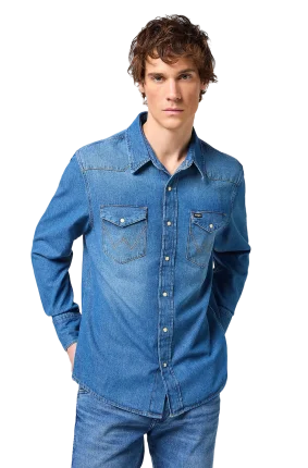 Pánská džínová košile WRANGLER dlouhý rukáv modrá