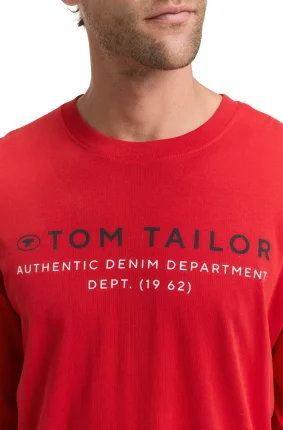 Pánské tričko TOM TAILOR dlouhý rukáv červené - XXL