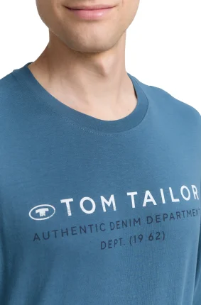 Pánské tričko TOM TAILOR dlouhý rukáv modré - M