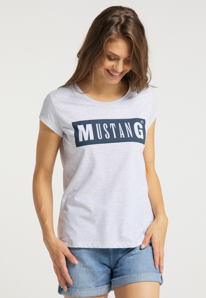 Dámské tričko  MUSTANG Logo-Tee-Light-Grey-Melange šedé