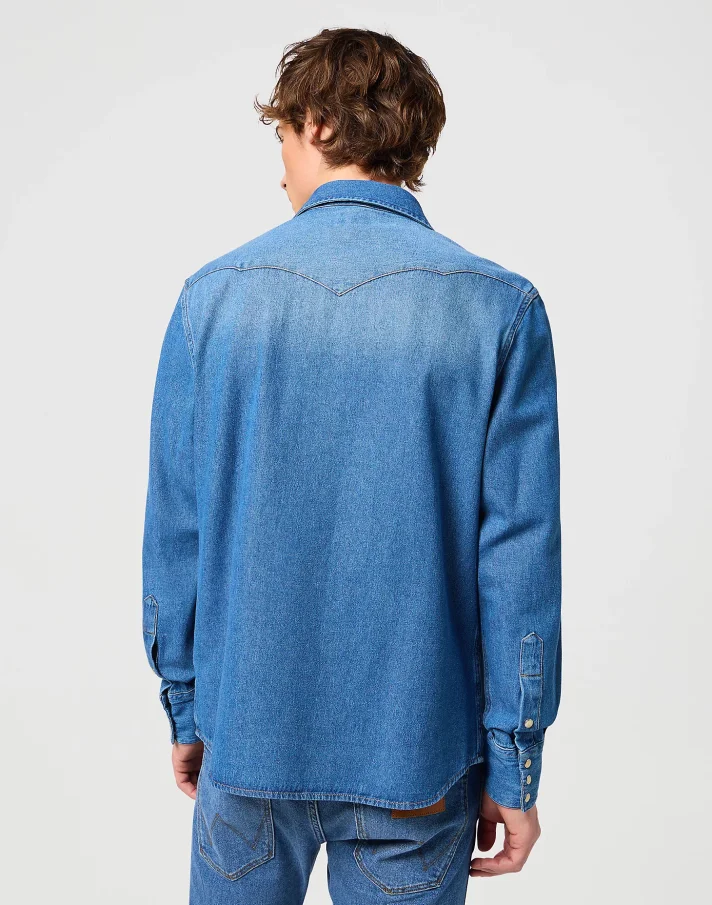 Pánská džínová košile WRANGLER dlouhý rukáv modrá
