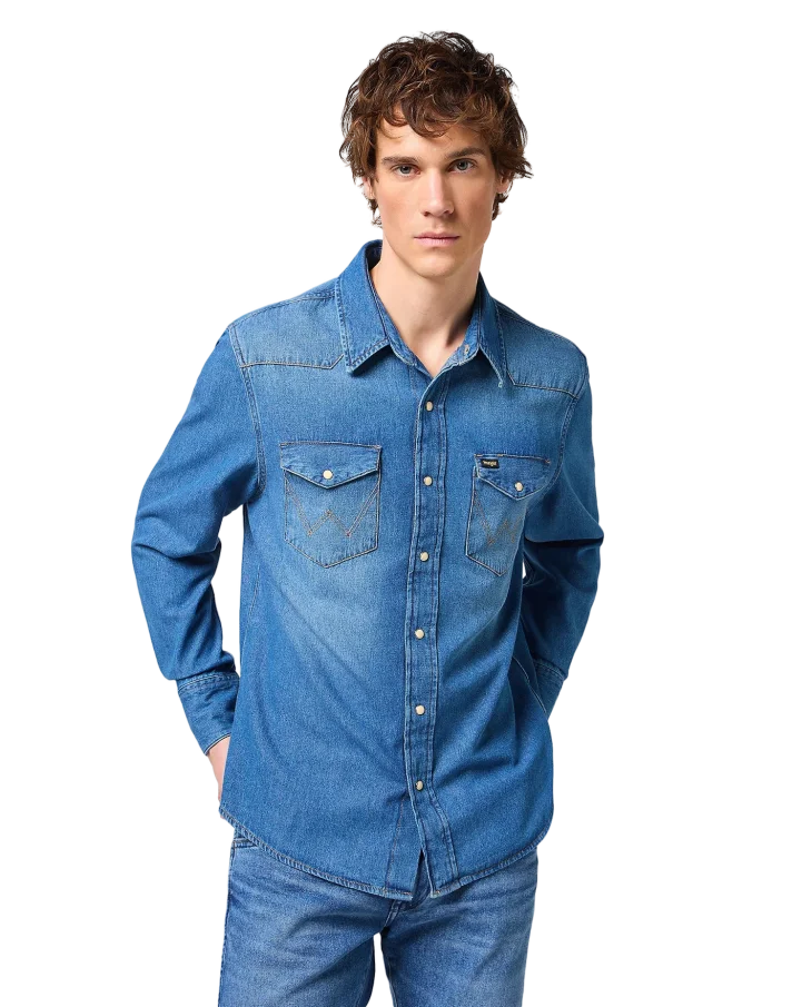 Pánská džínová košile WRANGLER dlouhý rukáv modrá