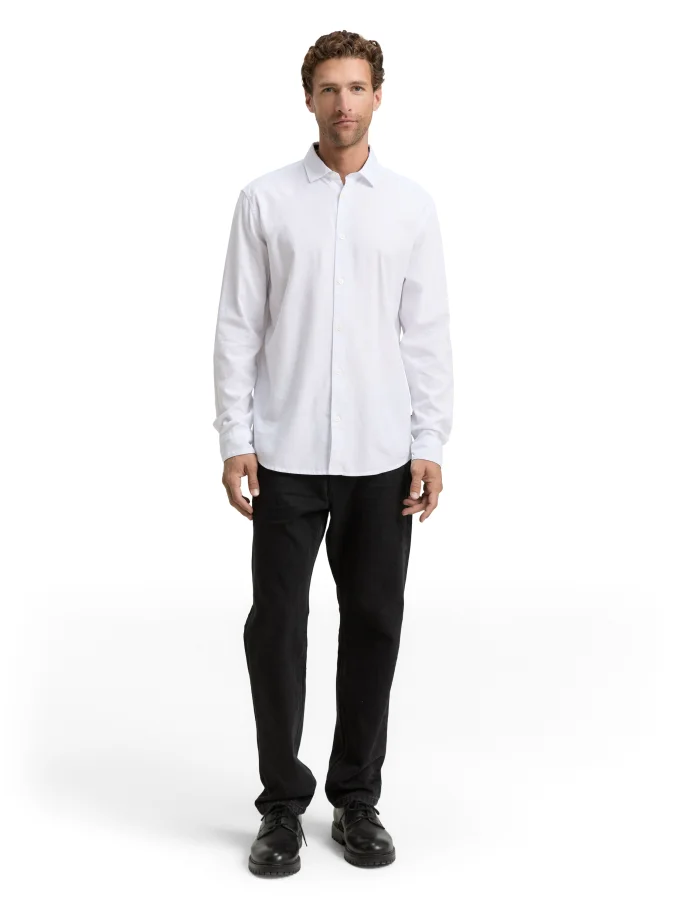 Pánská košile TOM TAILOR dlouhý rukáv bílá - 3XL