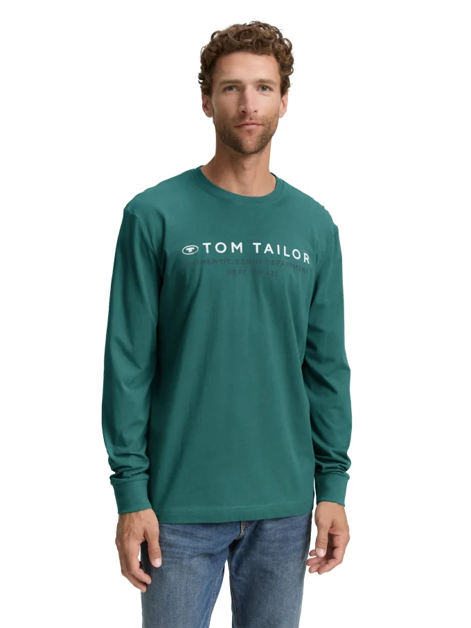 Pánské tričko TOM TAILOR dlouhý rukáv zelené - L