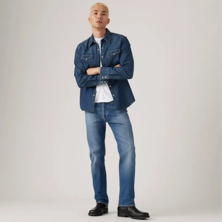 Pánské džíny LEVI'S 501 klasicky modré-seprané