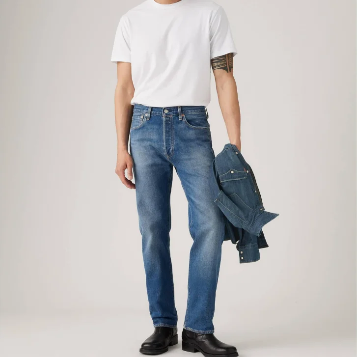 Pánské džíny LEVI'S 501 klasicky modré-seprané