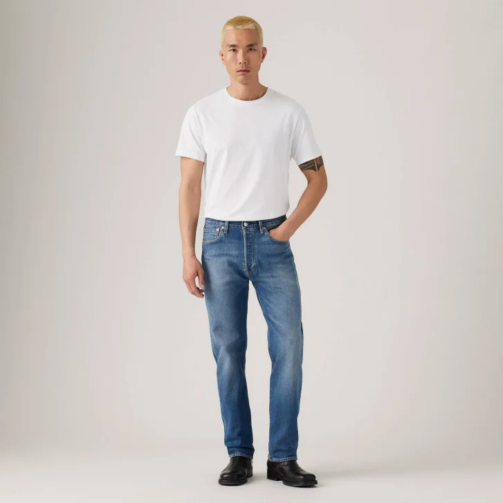 Pánské džíny LEVI'S 501 klasicky modré-seprané